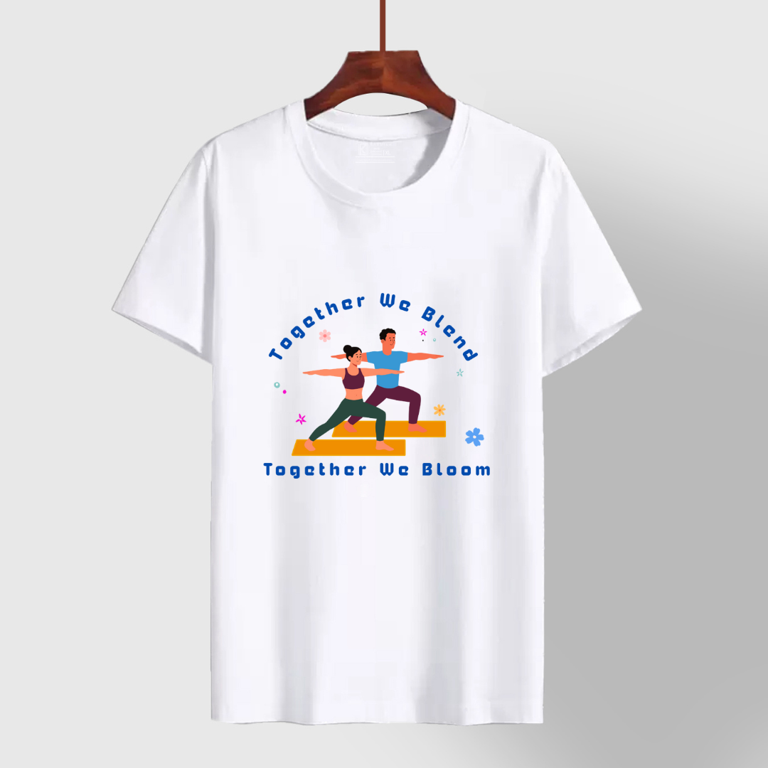 Together We Blend, Together We Bloom_ White Yoga Tee