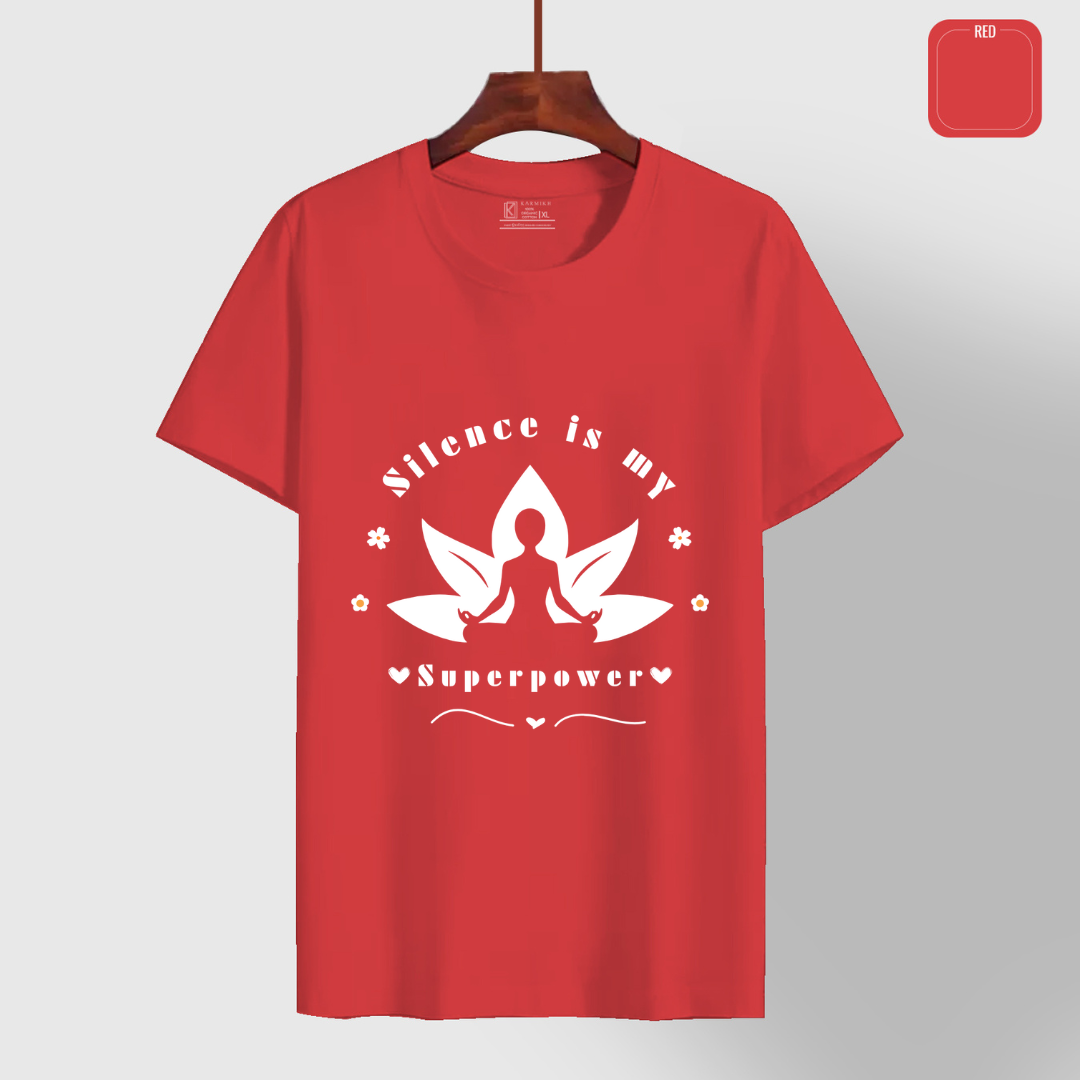 Silence is my superpower_ Red Yoga Tee