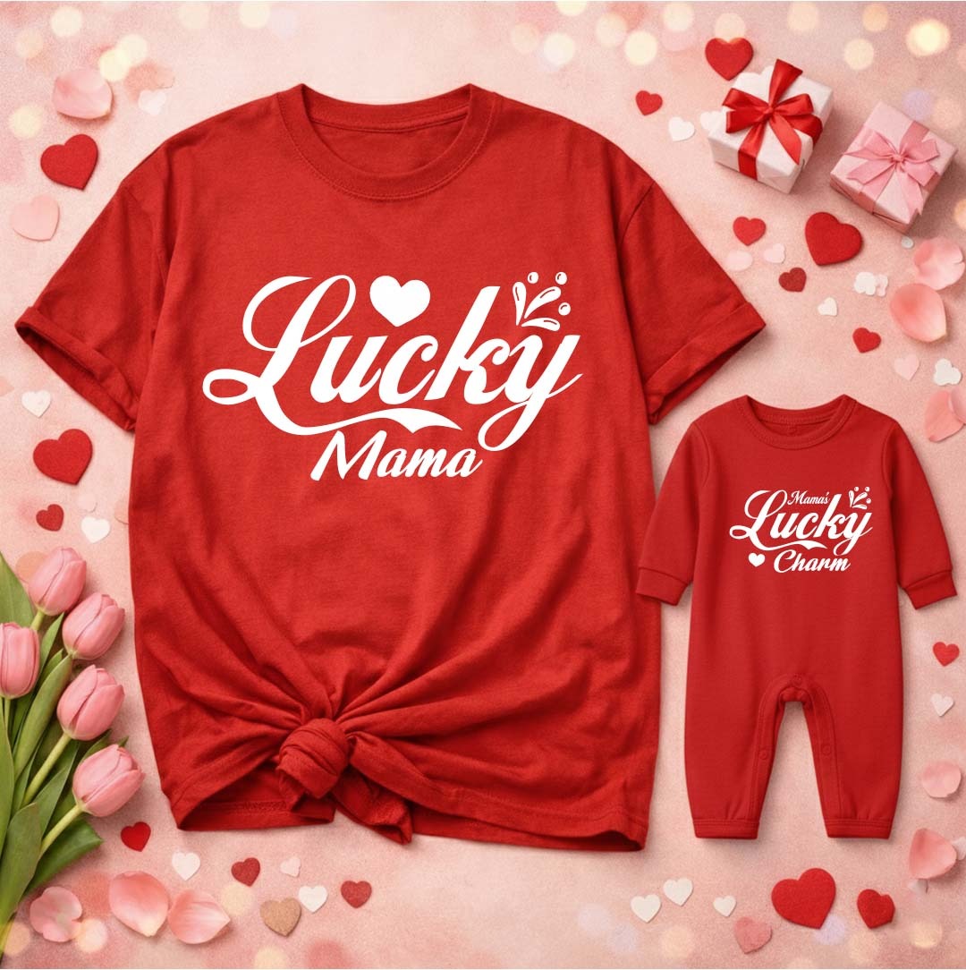 New Born & Baby Clothing | Baby’s First Valentine Outfit –Lucky & Lucky Charm Mom & Kid Duo | Soft Red Cotton