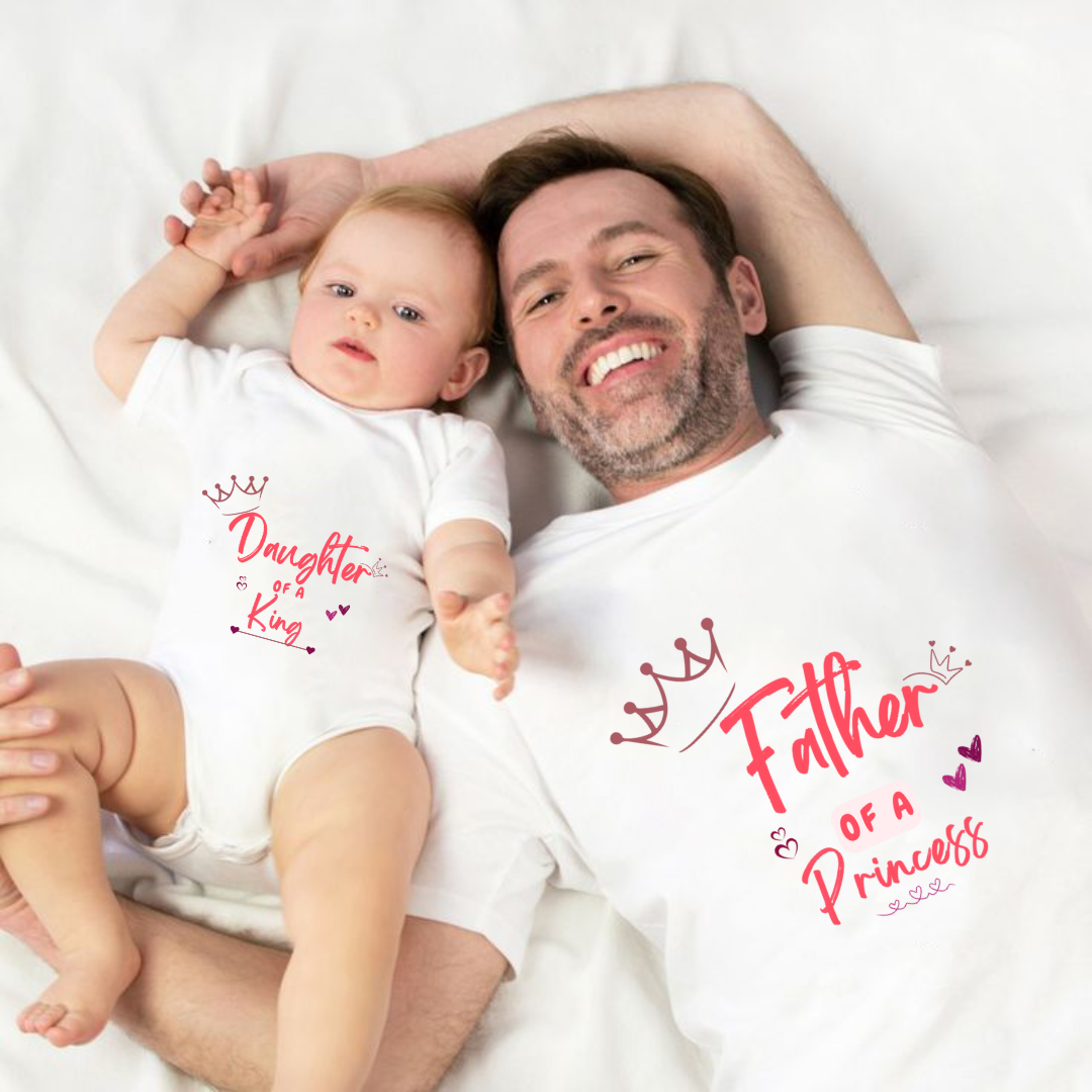 Father's Day Twinning Sets Father of a princess, Daughter of a king T-shirt and onesie _white