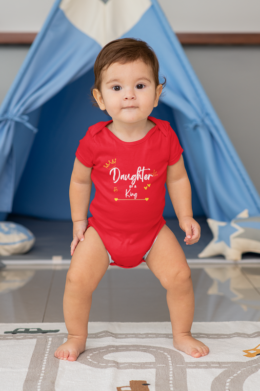 Our First Father's Day Daughter Of A King baby onesie _red