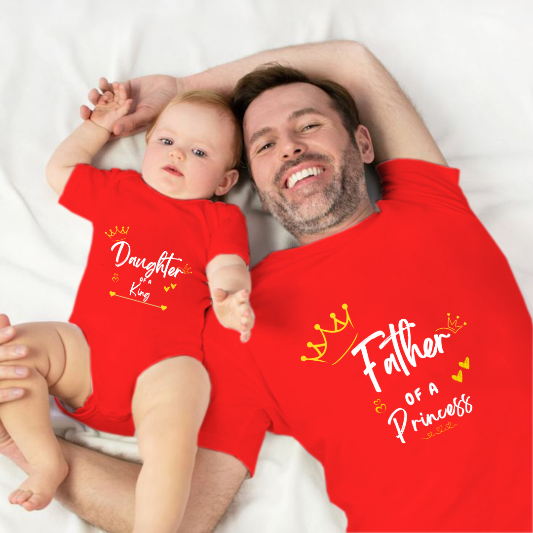 Father's Day Twinning Sets Father of a princess, Daughter of a king T-shirt and onesie _red