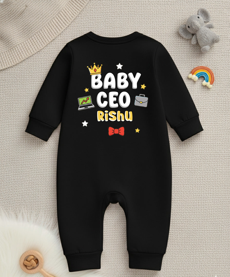Cute Baby CEO Baby Photoshoot Outfit With Customized Baby Name for Newborns & Infants | Soft Cotton Black Romper