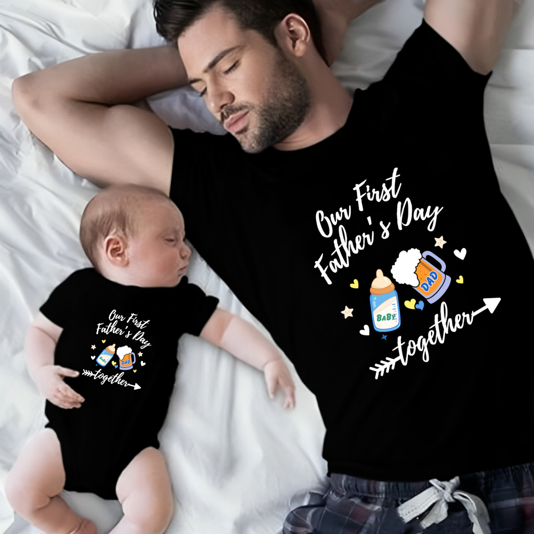 Our First Father's Day Together Twinning Sets T-shirt and onesie _black