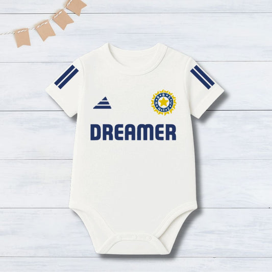 Indian Jersey Romper With Customized Baby Name_ White Romper