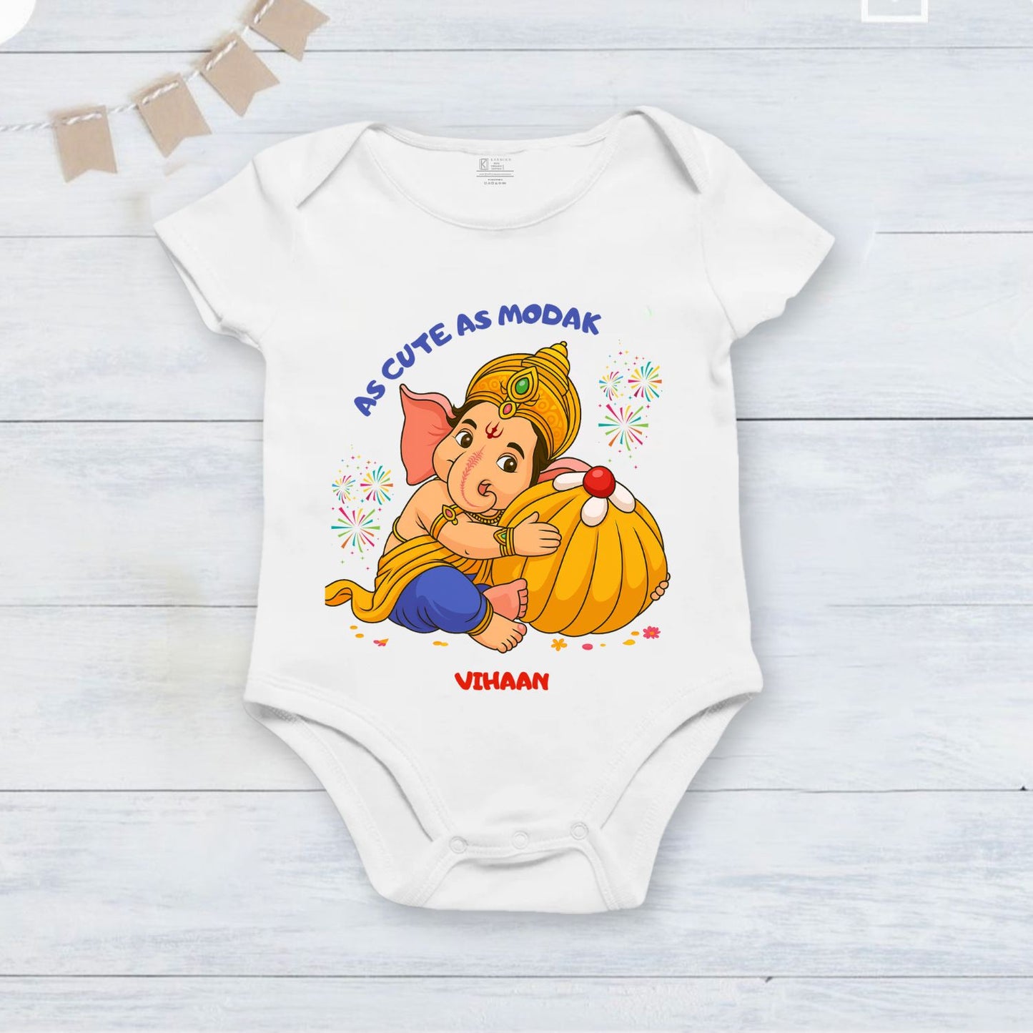 As Cute As Modak with customised name_ White Onesie