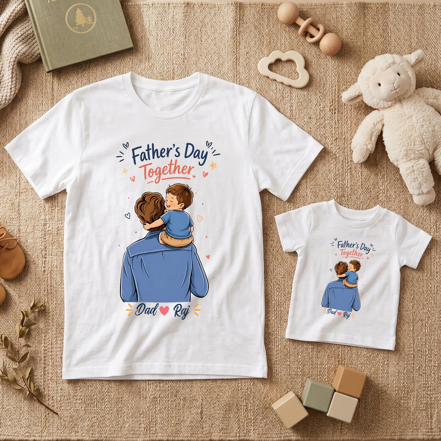 New Born & Baby Clothing | Happy Father's Day Together Dad & Son Twinning White Sets T-shirt | Soft T-shirt