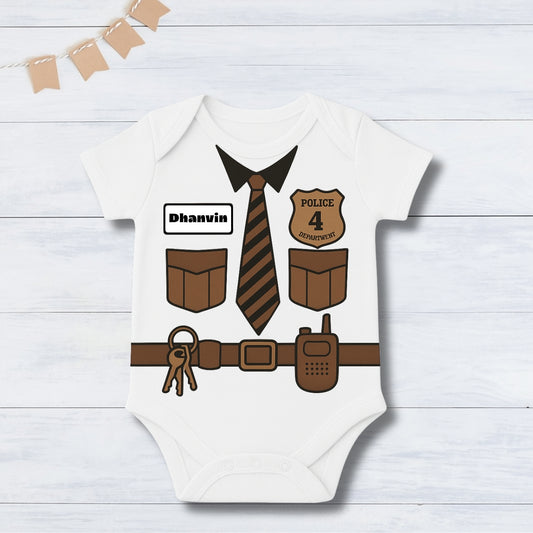 Little Officer Baby Onesie – Personalized Police Uniform with customized Baby Name _ White Romper