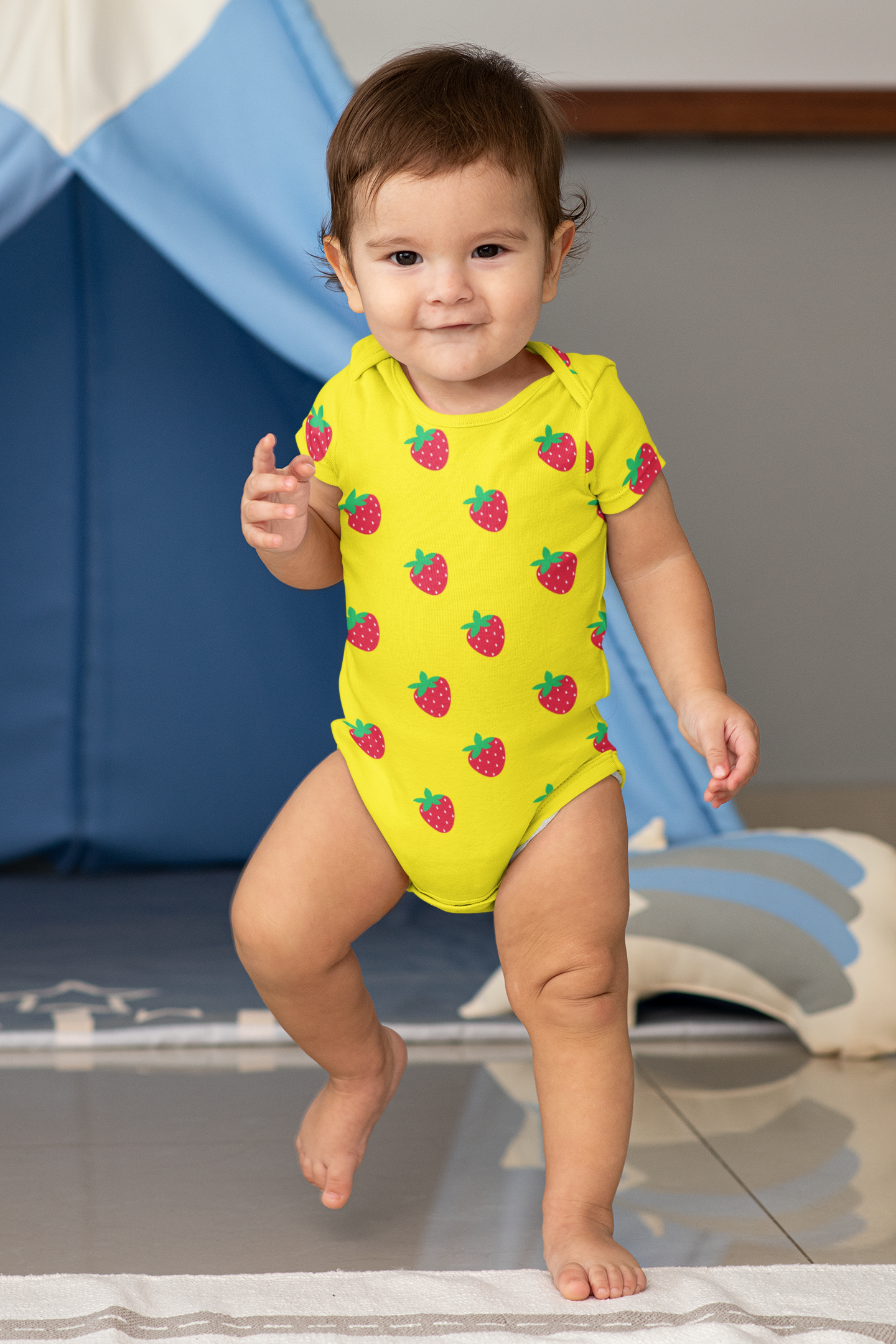 Ultra soft organic cotton new born strawberry dress _yellow