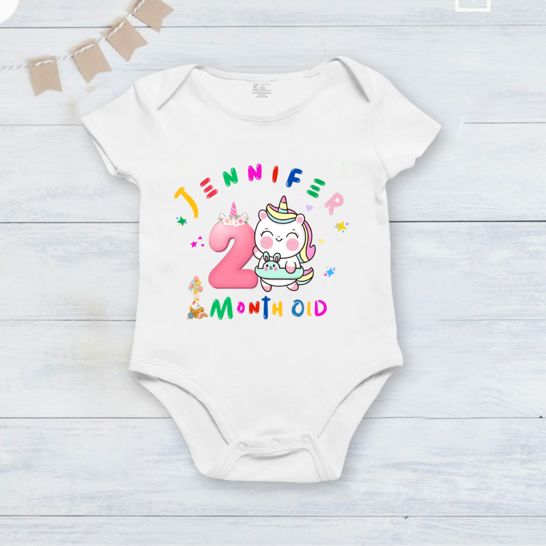 2nd Infant monthly birthday 12 Months of Love_ Customized name White Onesie