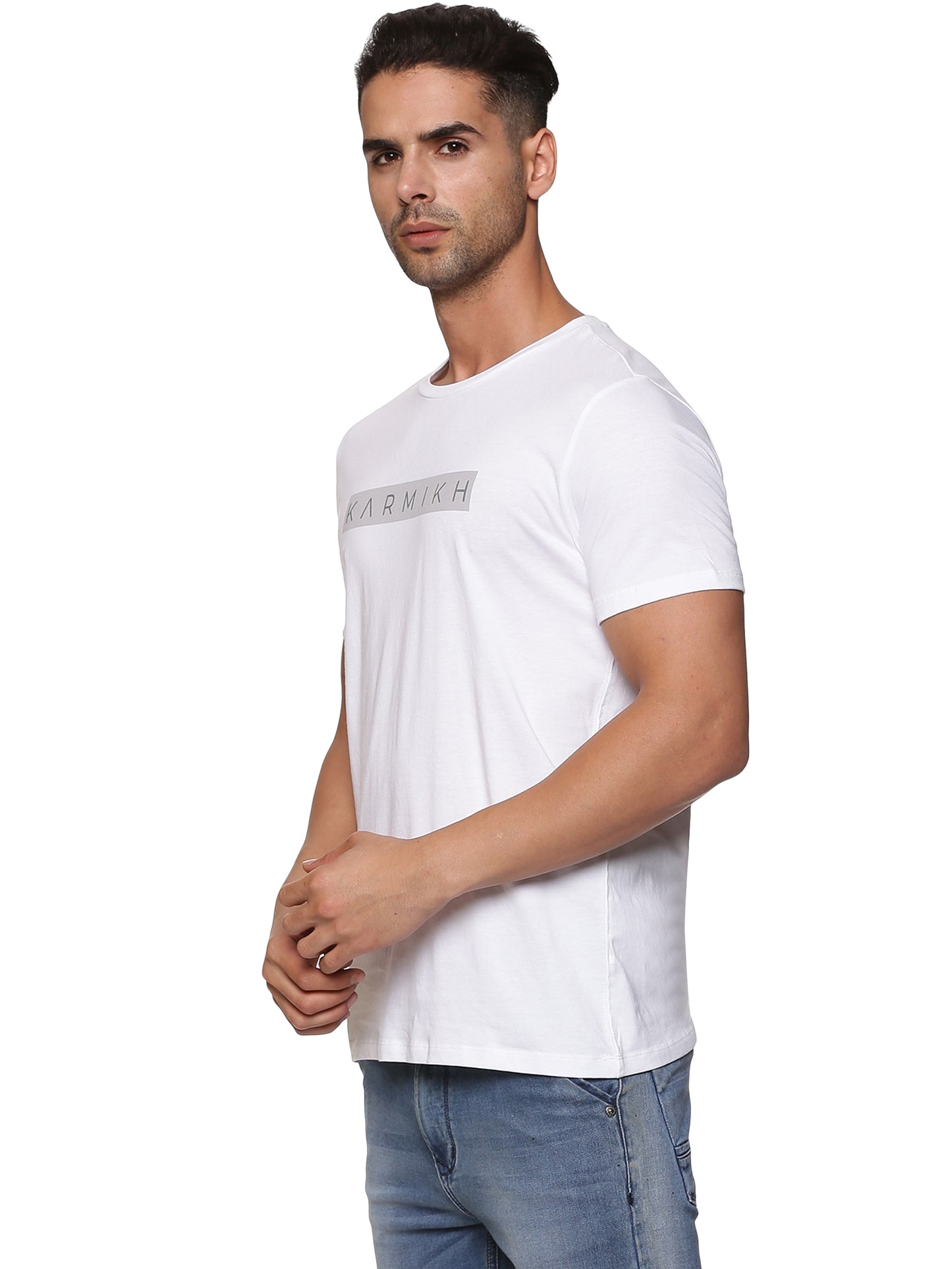 Men Round Neck Classic Karmikh Organic Cotton T-Shirt - White