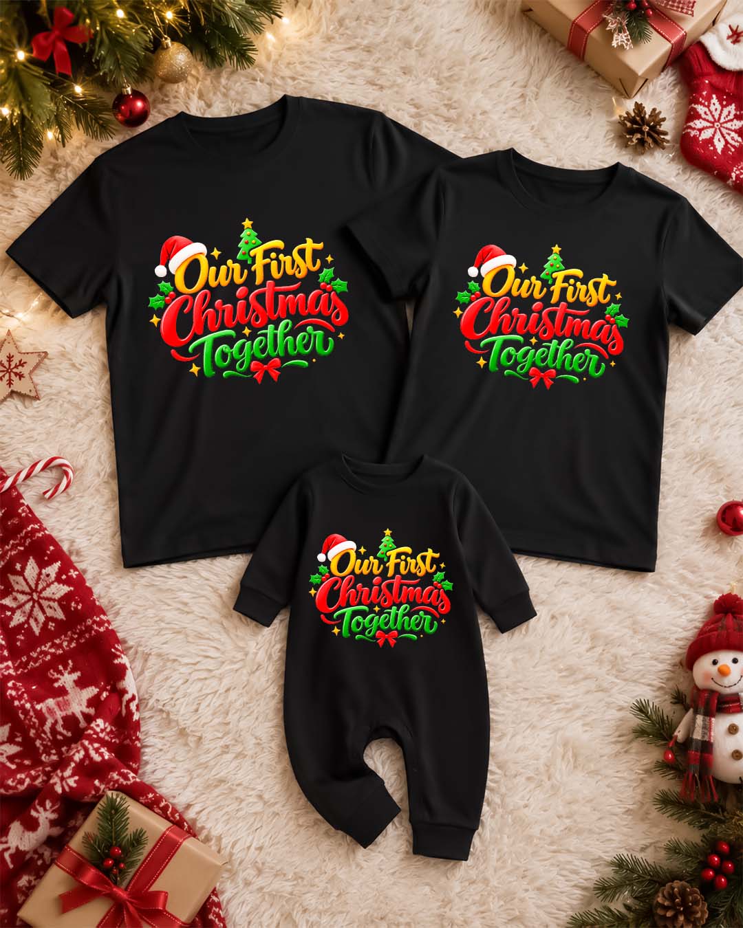 Our First Christmas Together _ Black Family Twinning T-shirts