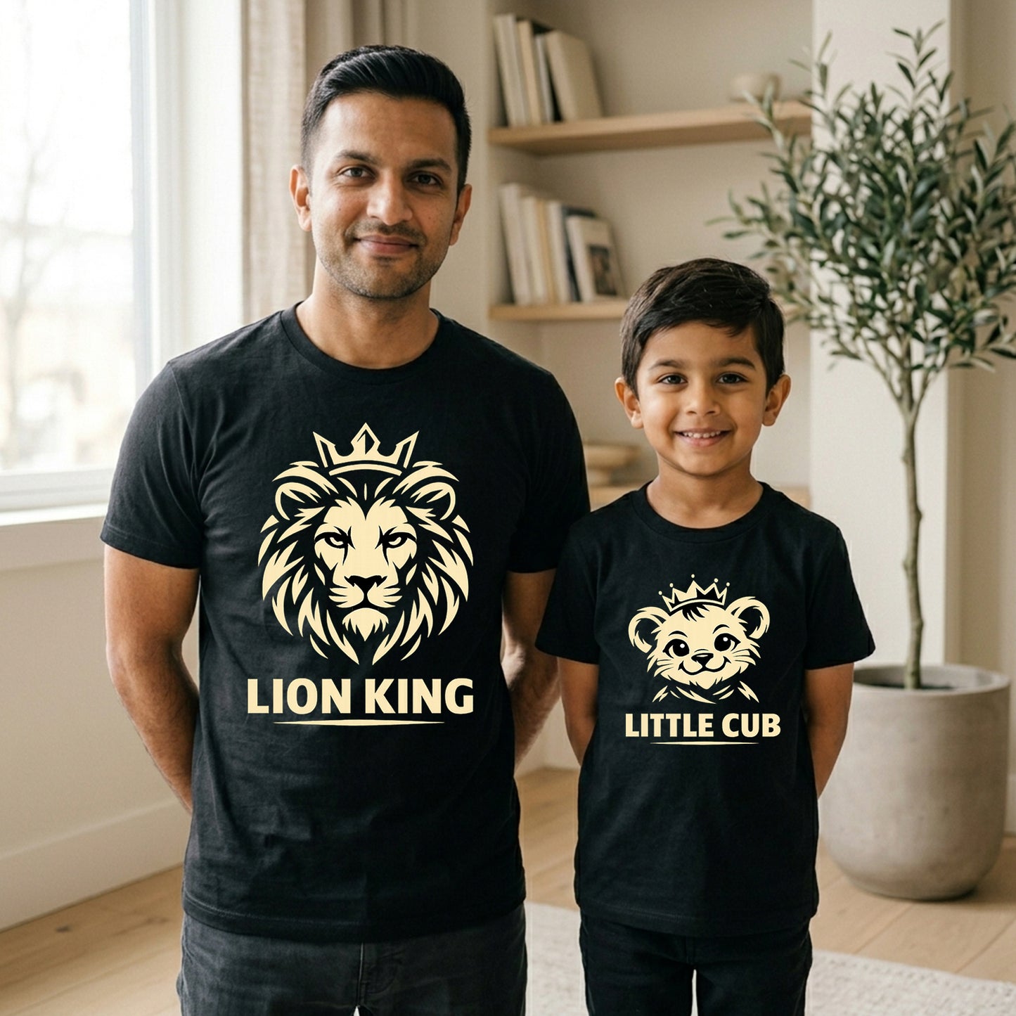 New Born & Baby Clothing | Lion King Little Cub Dad & Son Twinning Black Sets | Soft T-shirt