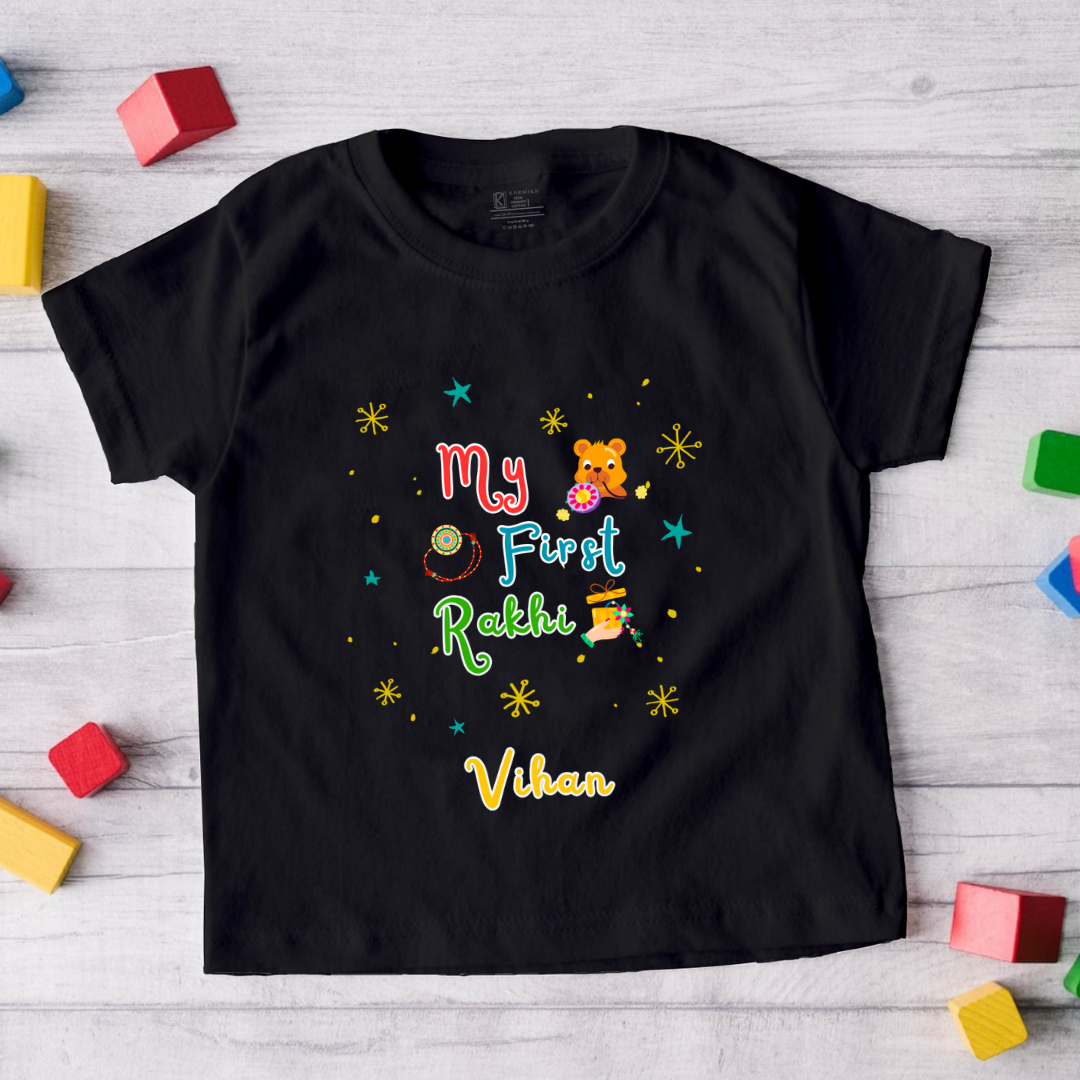 My First Rakhi with customised name _Black Tee