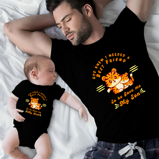 Father's Day Twinning Sets T-shirt and onesie Dad and Son tiger _black