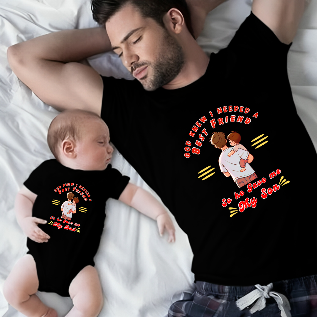 Father's Day Twinning Sets T-shirt and onesie Dad and Son _black