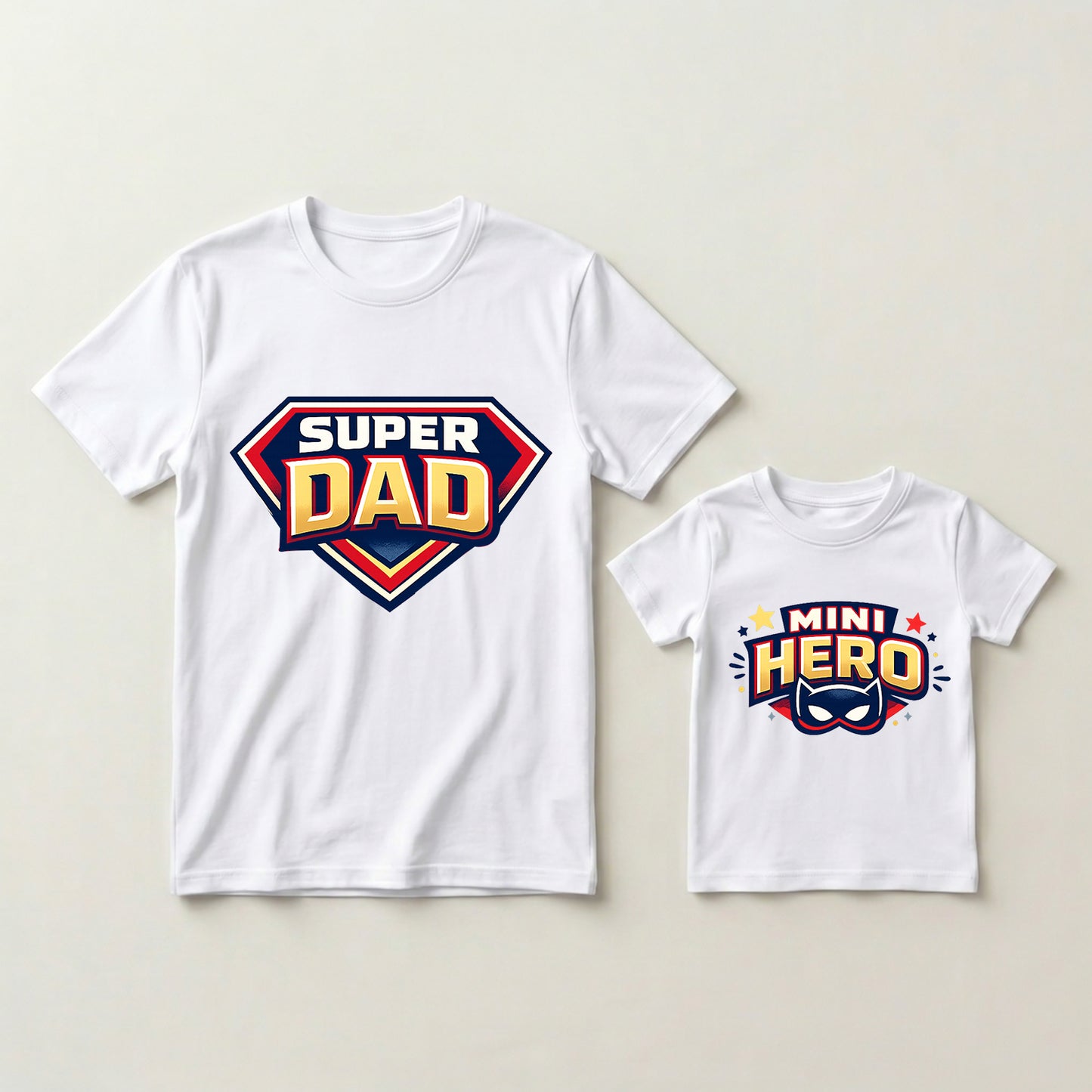 New Born & Baby Clothing | Super Dad & Mini Hero Dad & Son Twinning White Sets | Soft T-shirt