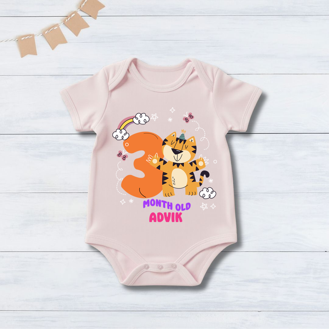 3rd Infant monthly birthday Months of Baby Tiger _ Customized name Pink Onesie