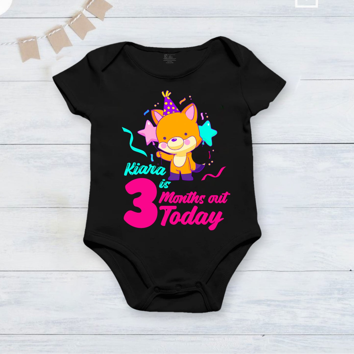 3rd Month Of Love and Happiness Black onesies With Customized Baby Girl Name