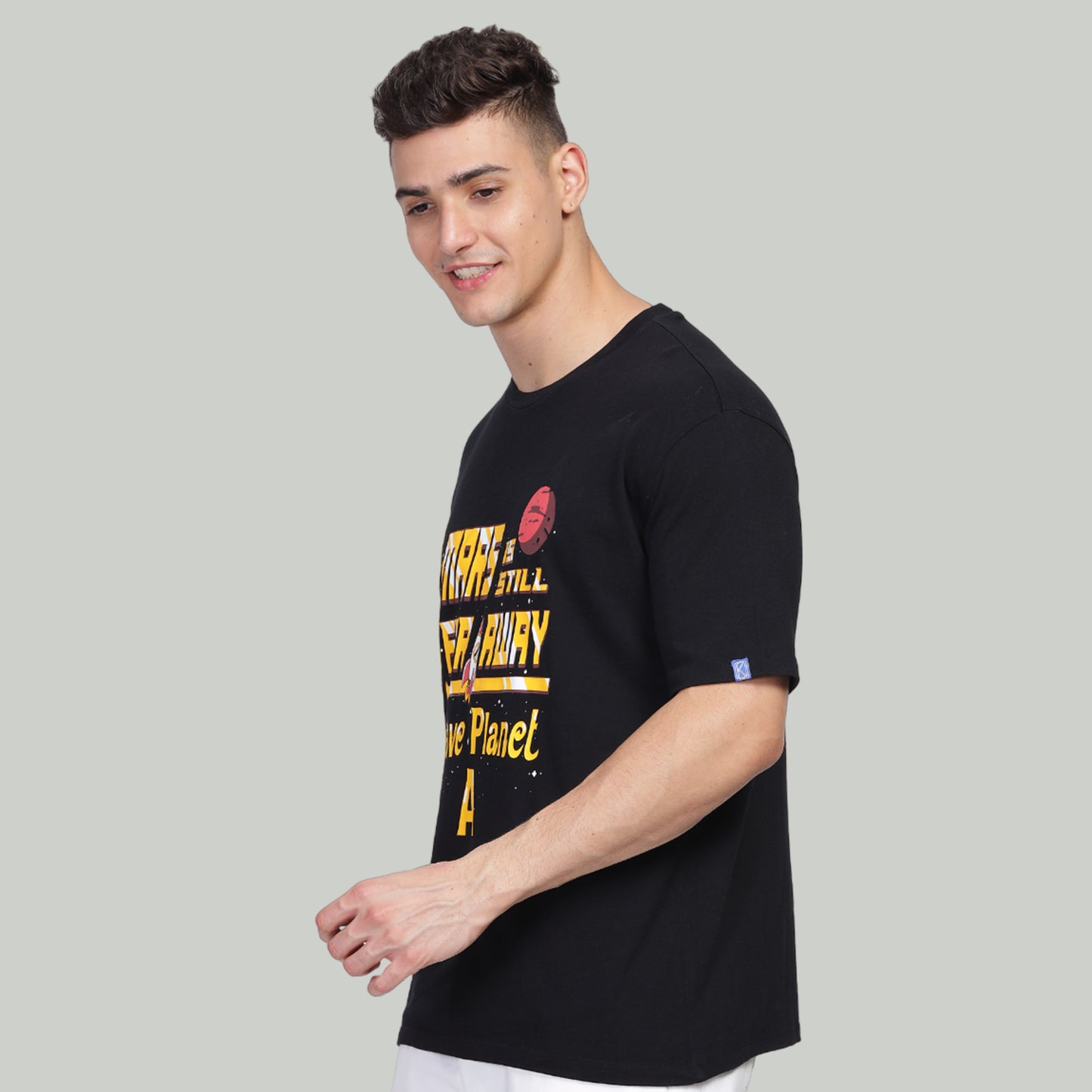 Men Drop-shoulder Loose Fit premium organic cotton Black Mars Tshirt