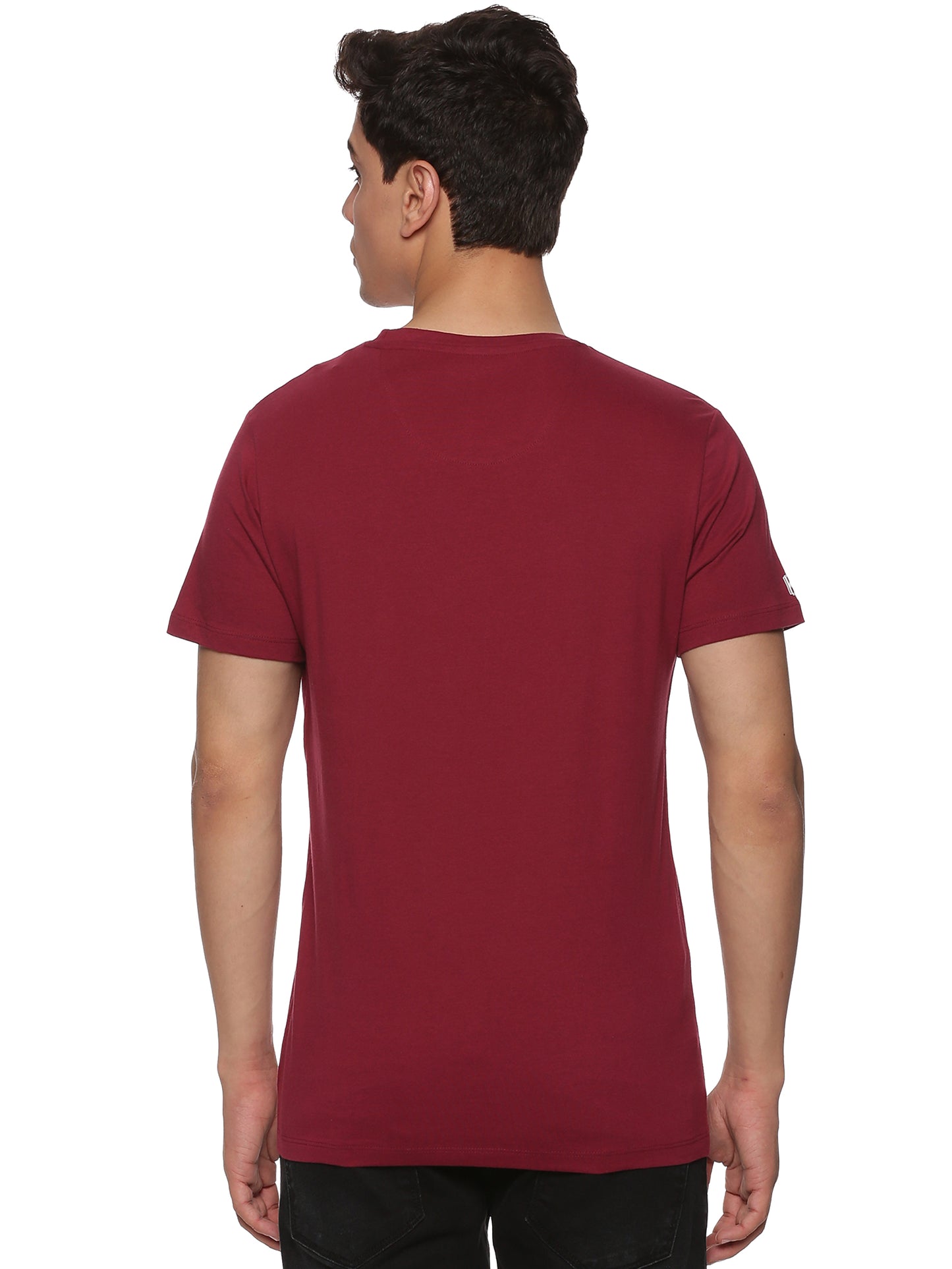 Men Round Neck Basic Organic Cotton T-Shirt - Maroon Oak