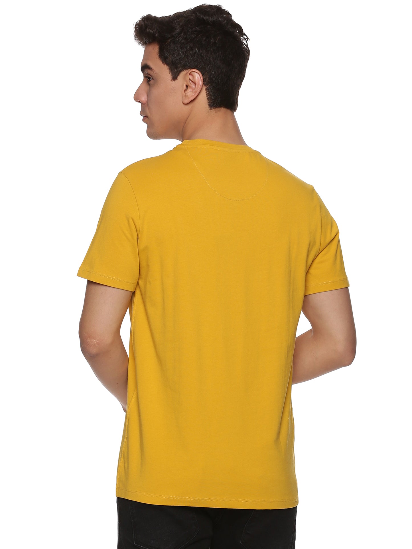 Men Round Neck Basic Organic Cotton T-Shirt - Mustard