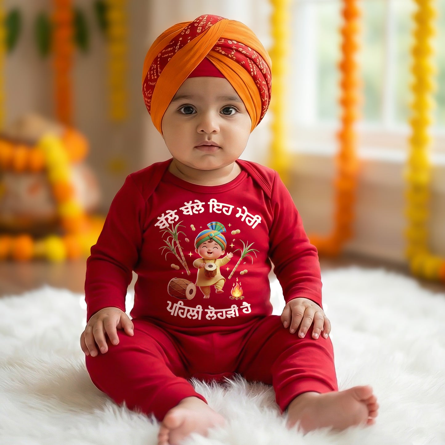 Balle Balle, This Is My First Lohri! _Full Red Romper
