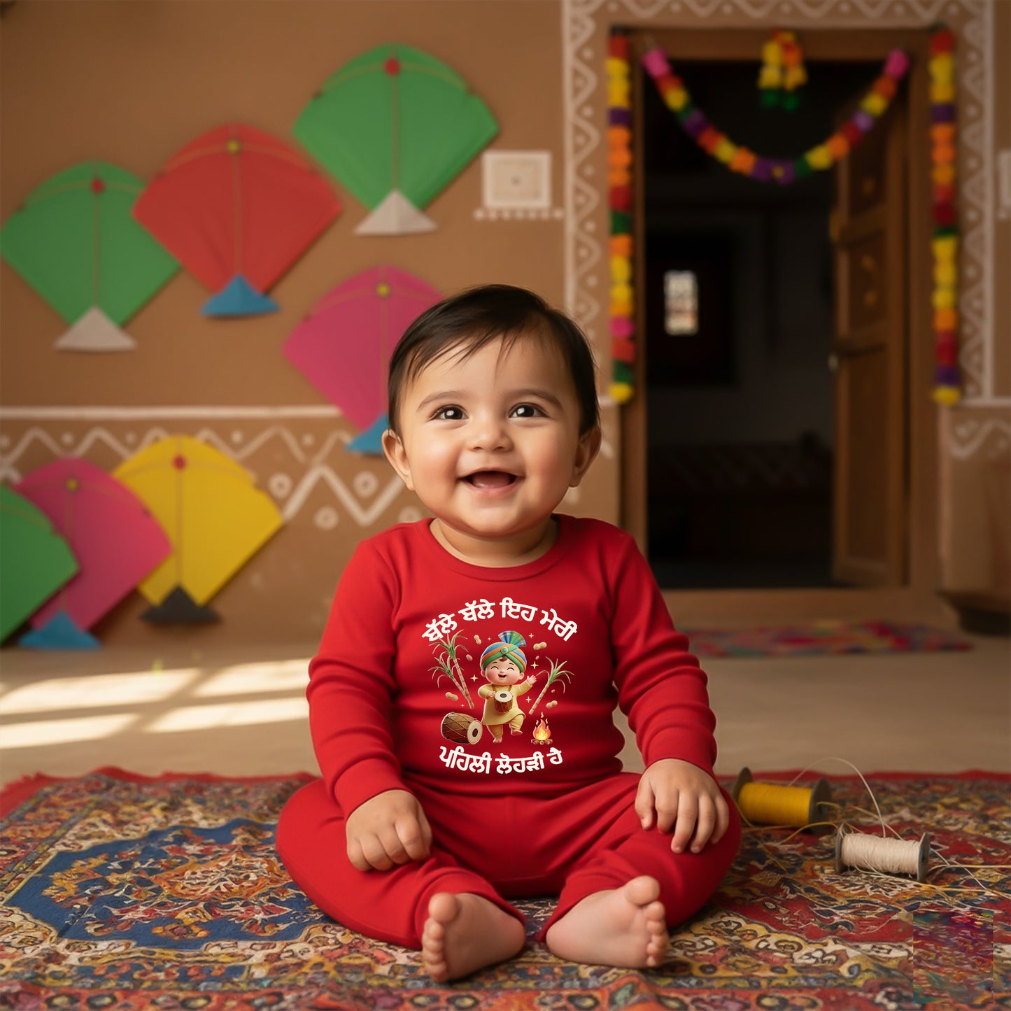 first lohri baby dress red cotton romper bhell bhelly