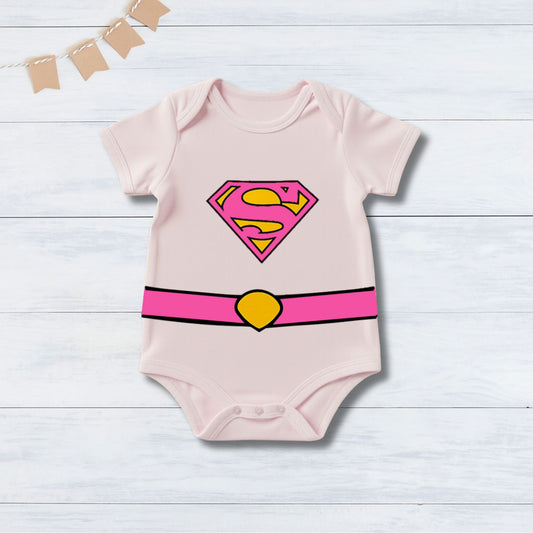 Super Baby Onesie – Cartoon With Customized Baby Name  _ Pink Romper