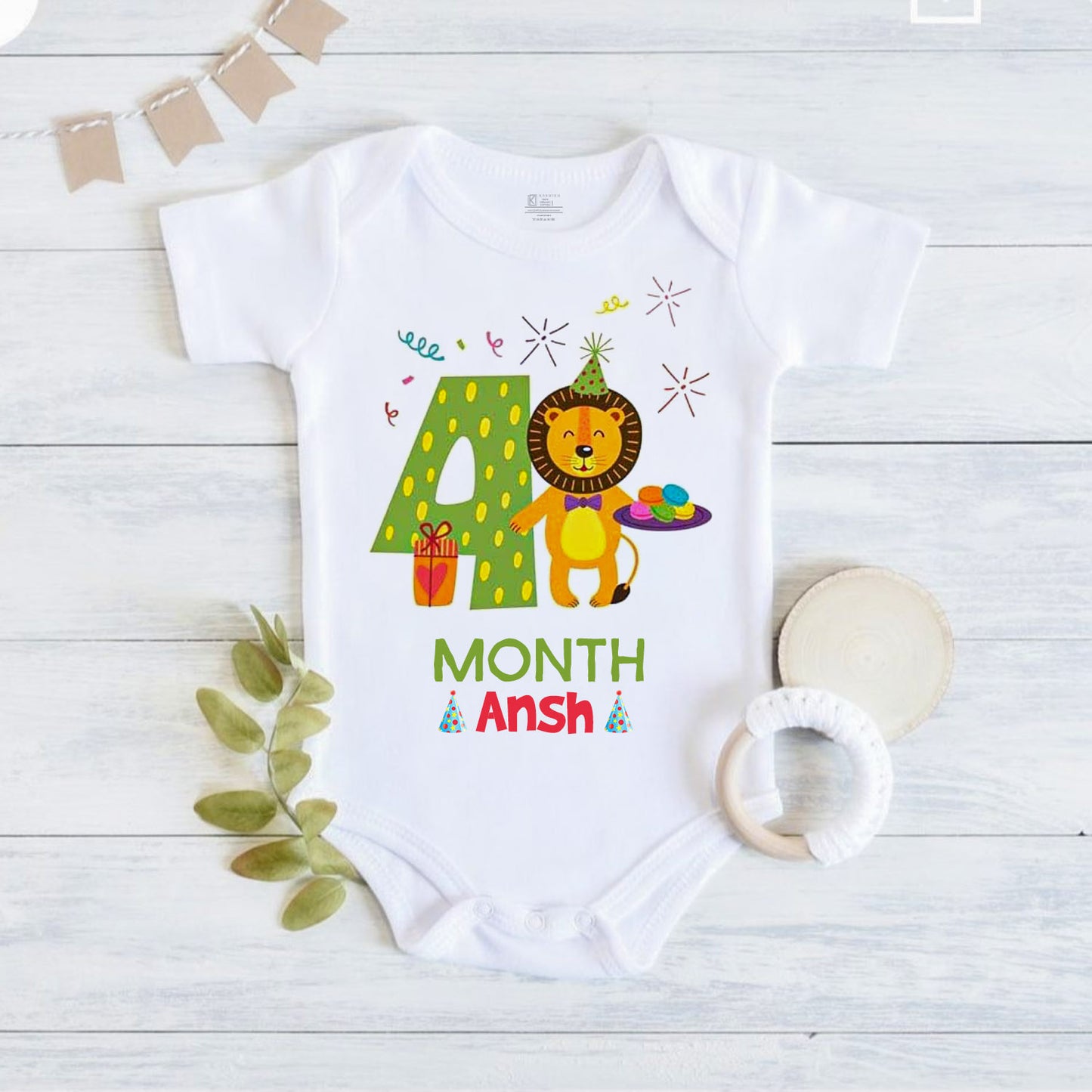 4th Infant monthly birthday Little Monthlies Onesie