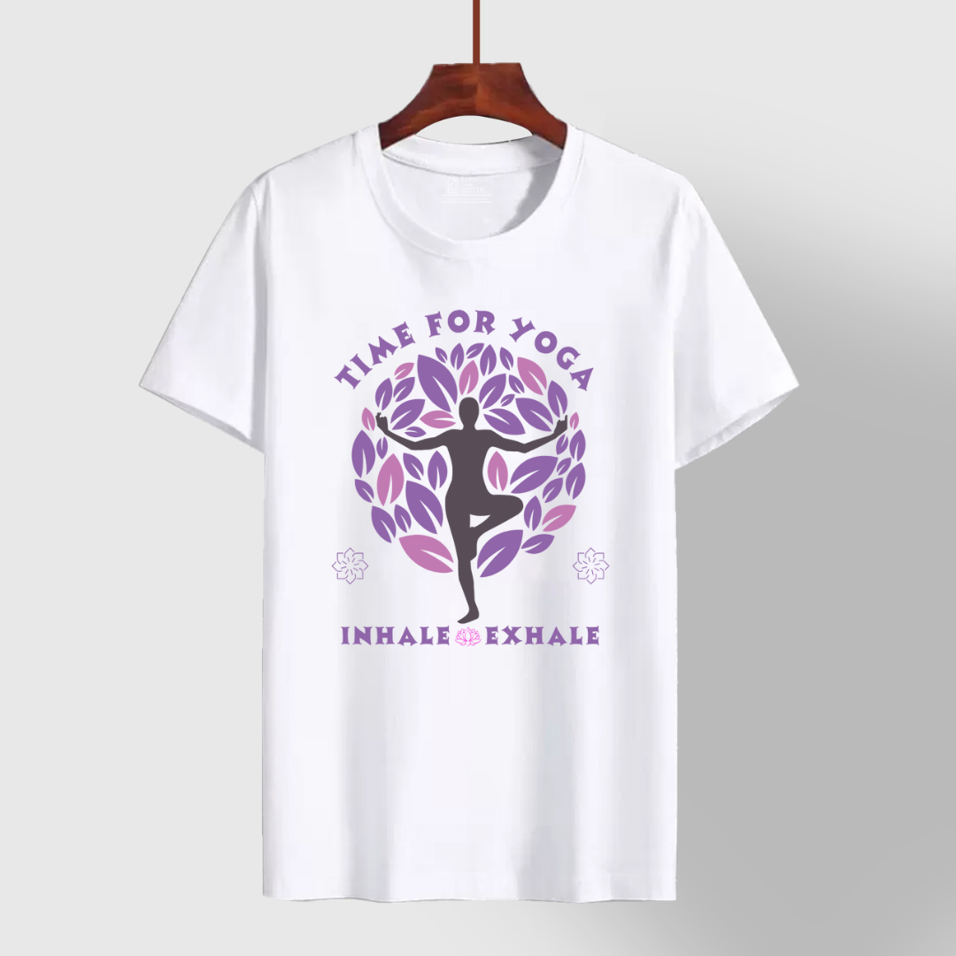 Time for yoga, Inhale! Exhale! _Yoga White tee