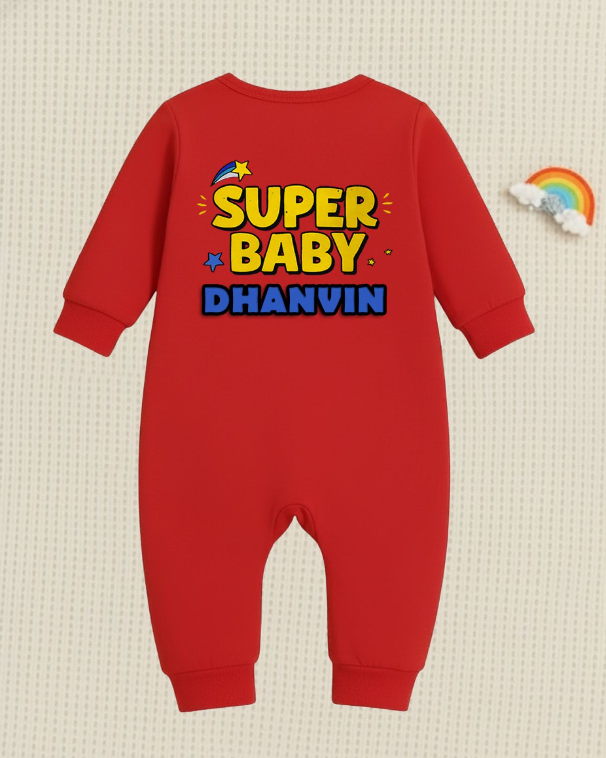 Cute Super Baby Photoshoot Outfit With Customized Baby Name for Newborns & Infants | Soft Red Full Romper Cotton