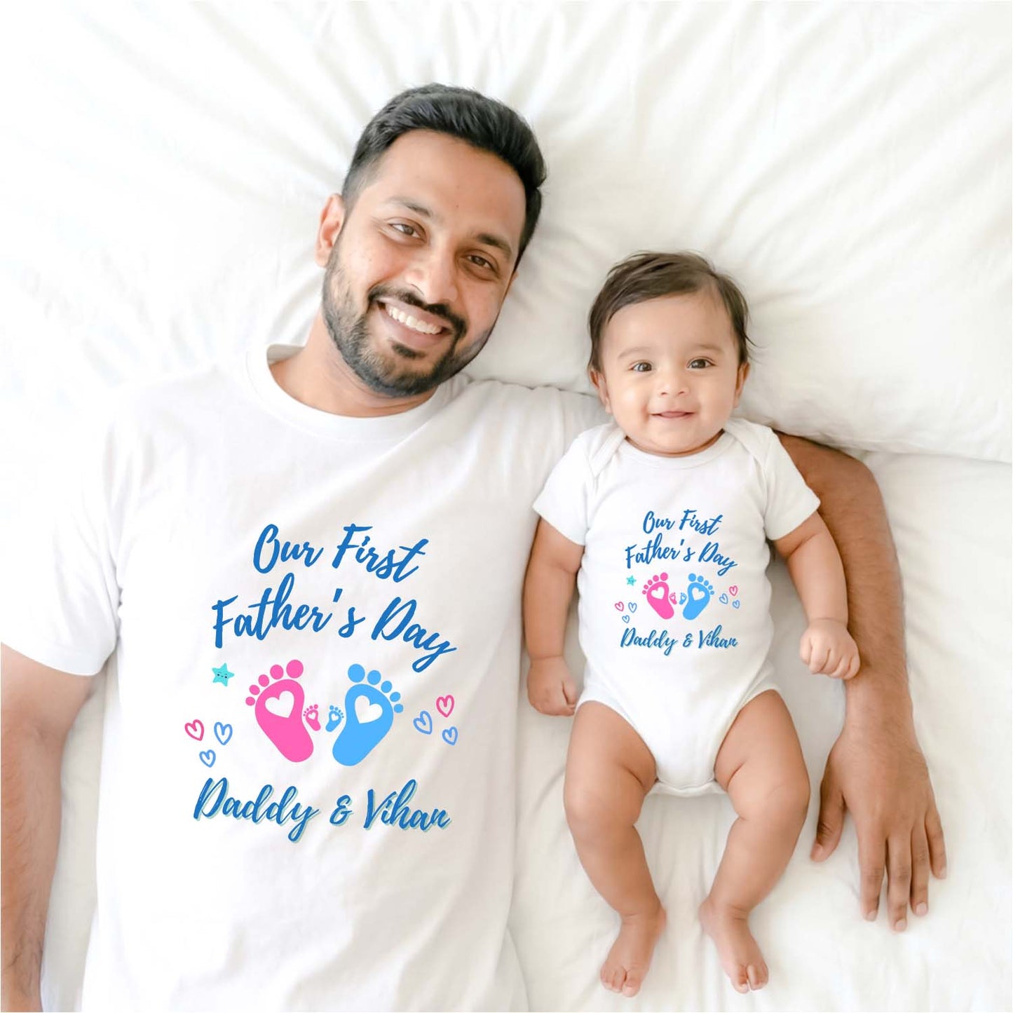 New Born & Baby Clothing | Our First Father's Day Together With Footprints Design | Soft T-shirt