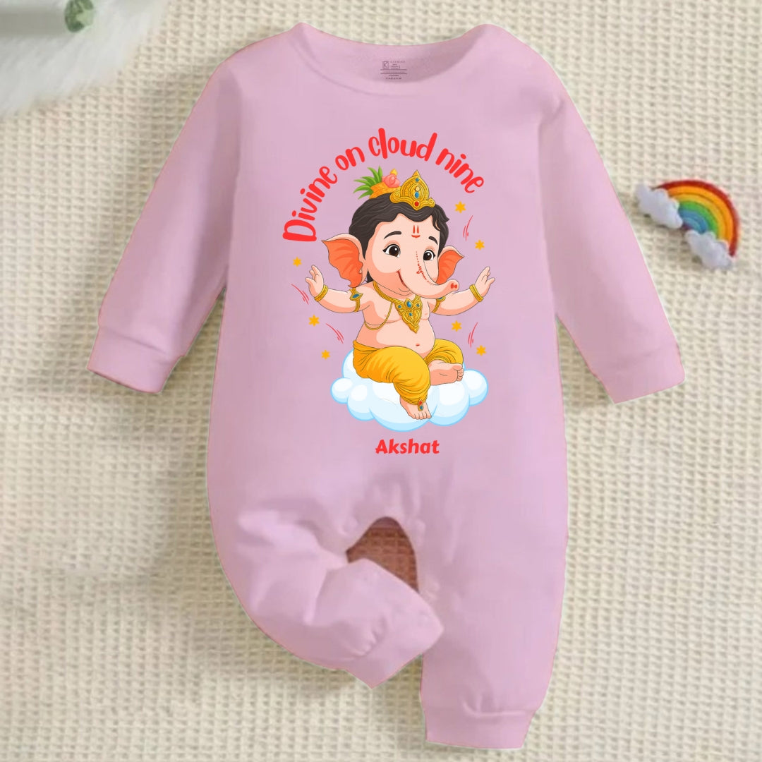 Divine On Cloud Nine with customised name_ Full Pink Romper