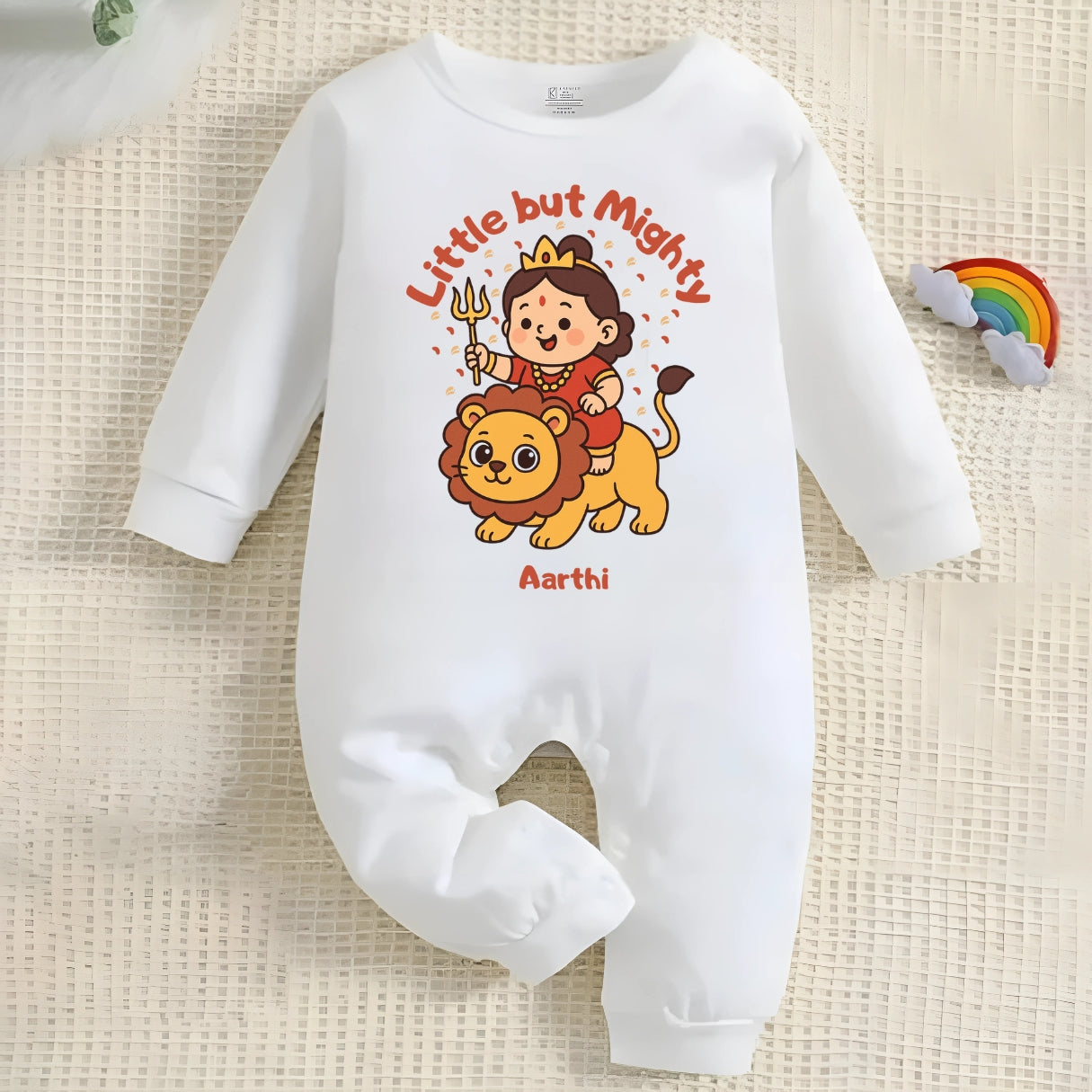 Littel But Mighty with Customized Baby Girl Name _ Full White Romper