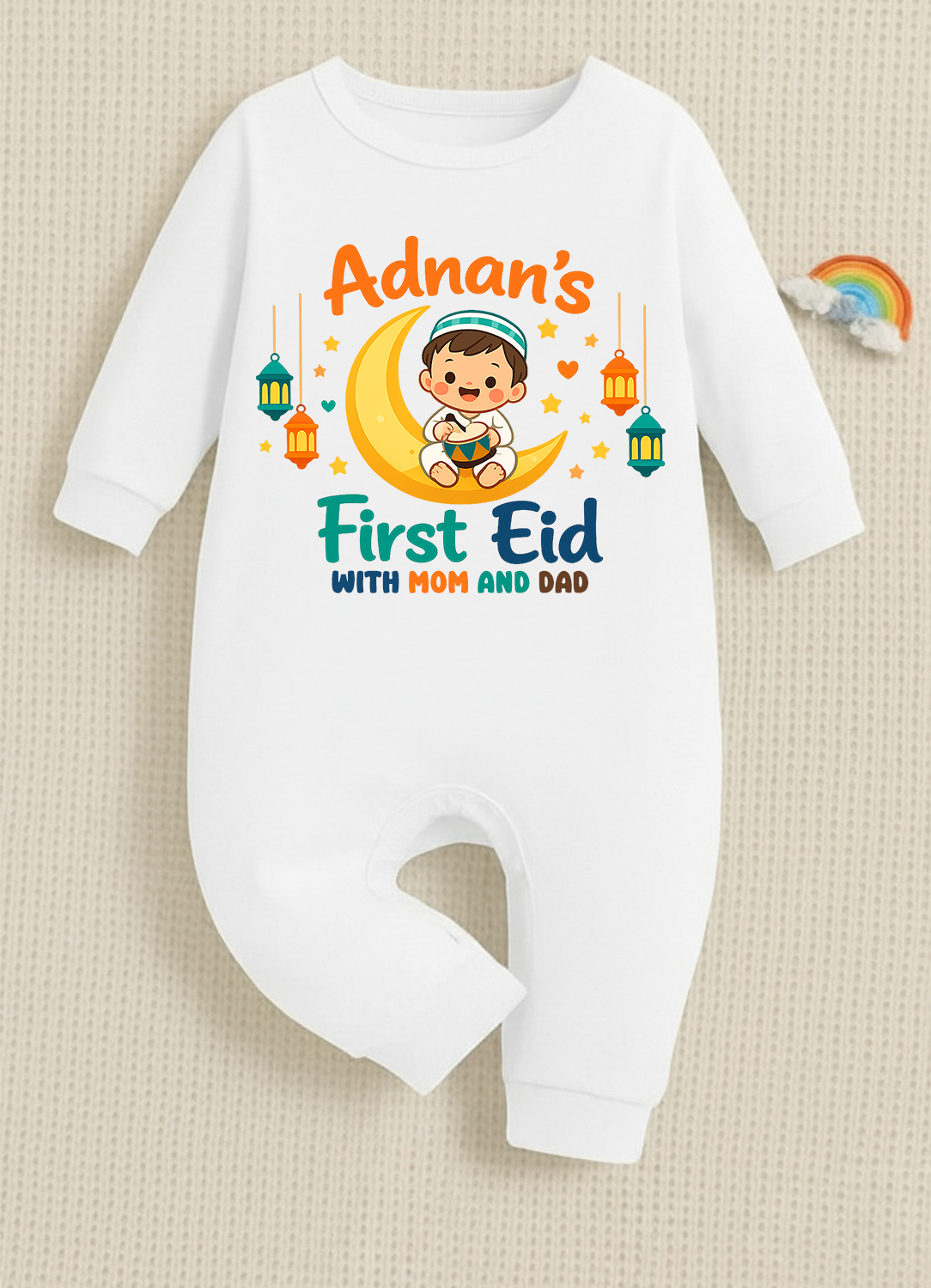 Newborn & Baby Clothing | Baby First Eid With Mom & Dad Romper With Personalized Baby Boy Name | Soft Cotton