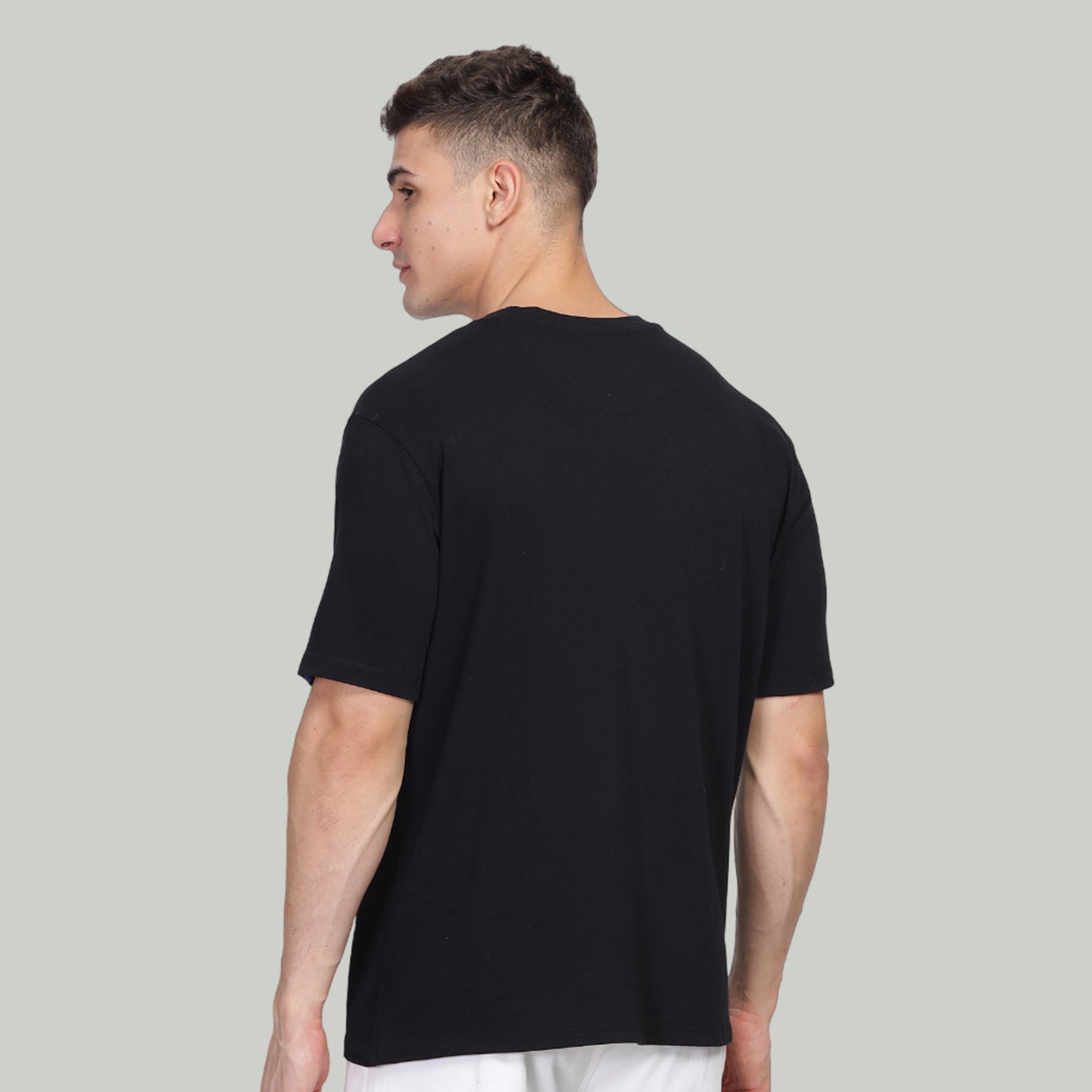 Men Drop-shoulder Loose Fit premium organic cotton Black Mars Tshirt