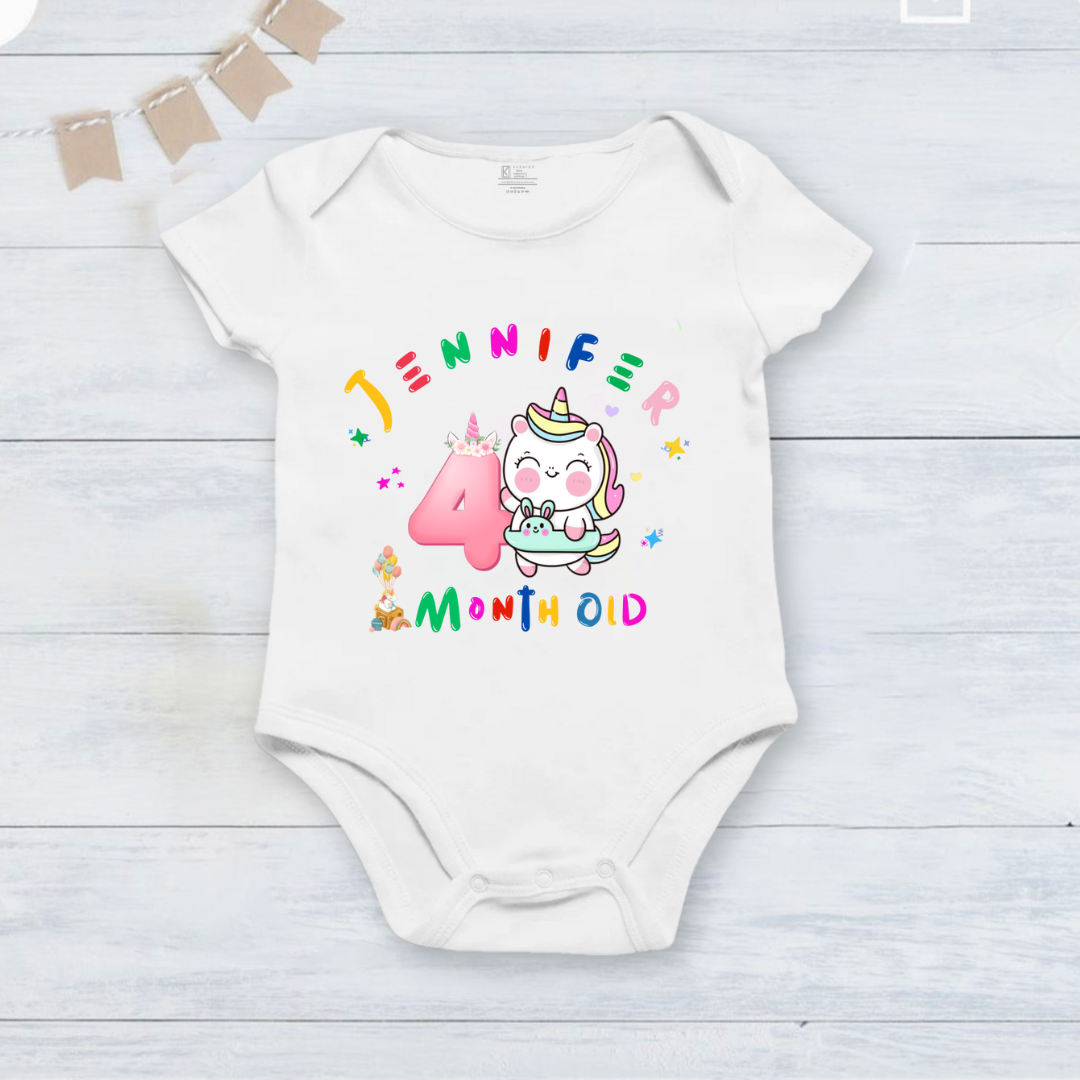 4th Infant monthly birthday 12 Months of Love_ Customized name White Onesie