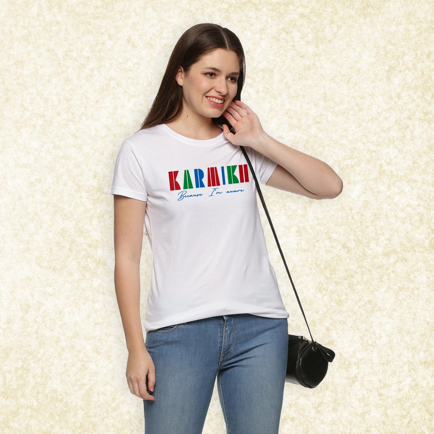Women Round Neck Organic Cotton Multi Hue Karmikh Printed Tee
