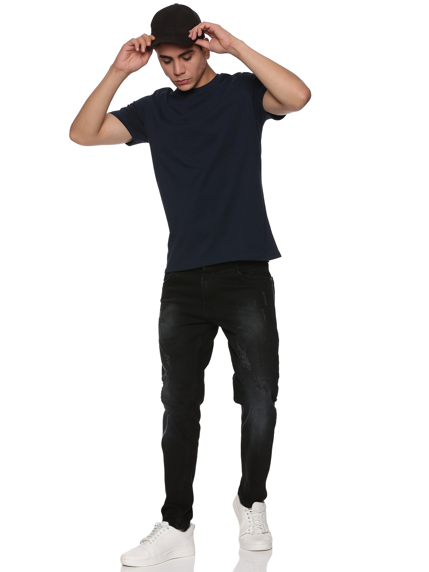 Men Round Neck Basic Organic Cotton T-Shirt - Dark Navy Blue
