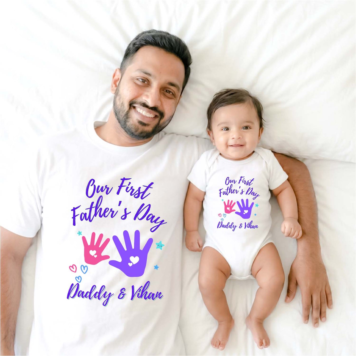 New Born & Baby Clothing | Sets Handprin Twinning Sets T-shirt and onesie With Customised Baby Name | Soft T-shirt