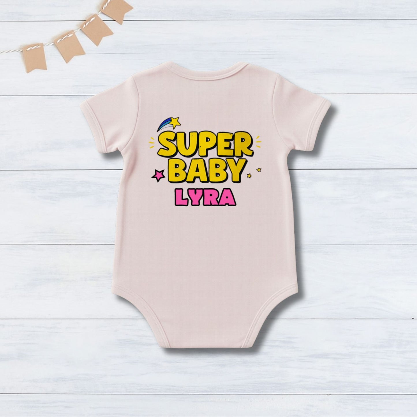 Cute Super Baby Baby Photoshoot Outfit With Customized Baby Name for Newborns & Infants | Soft Pink Dress Cotton
