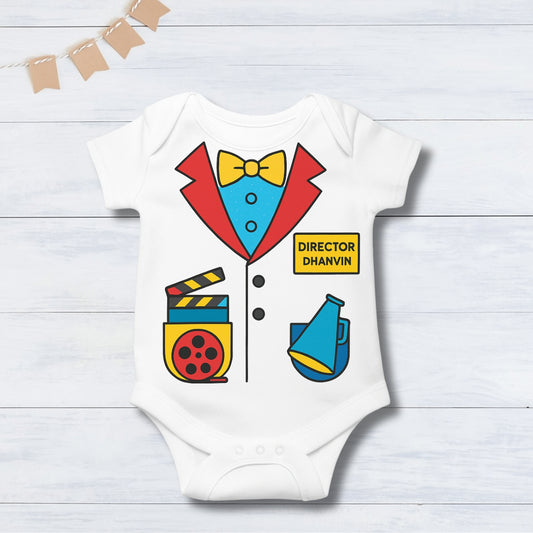 Little Director – Future Filmmaker with customized baby name_ White Onesie