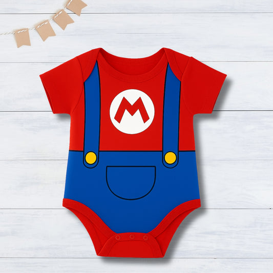 Super Baby Gamer Onesie – Mario Inspired Costume With Customized Baby Name_ Red Onesie