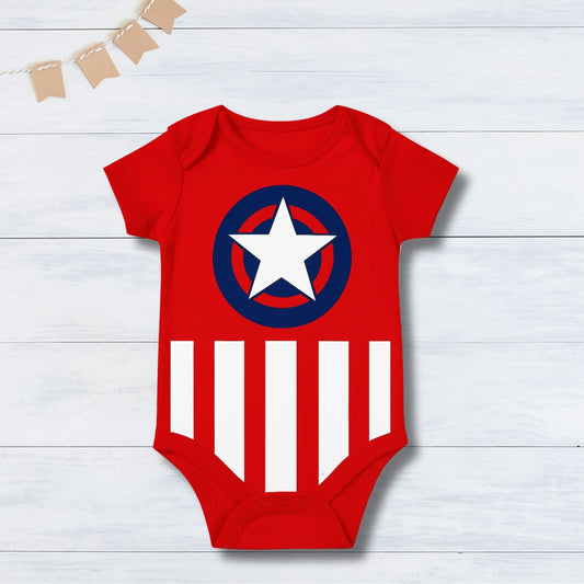 Little Hero Shield  – Captain Baby Edition  With Customized Baby Name_ Red Onesie