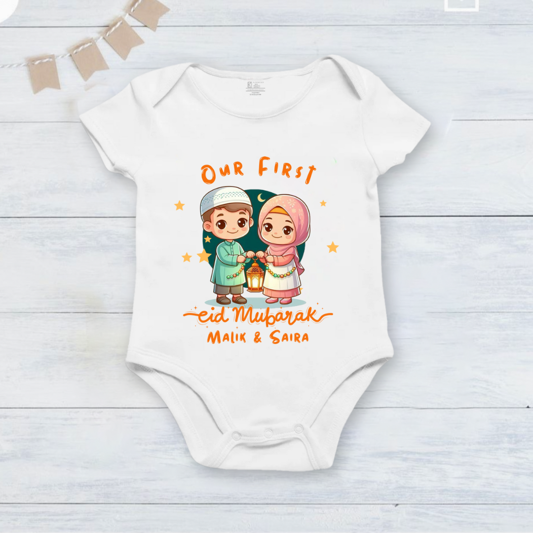 Newborn & Baby Clothing | Baby Eid Mubarak Baby's First Eid With Twins With Personalized Name | Soft Cotton