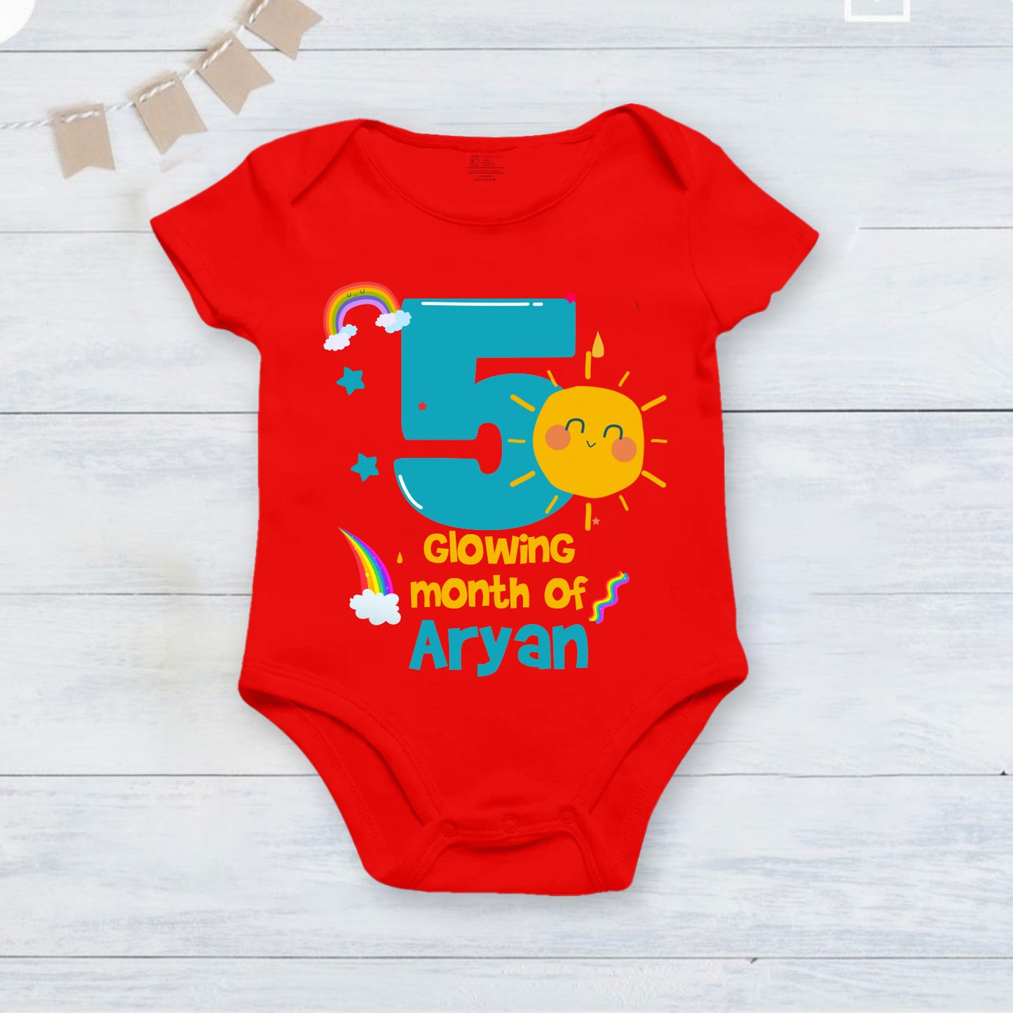 5th Infant monthly birthday_ With Customized Name Stylish Red Onesies