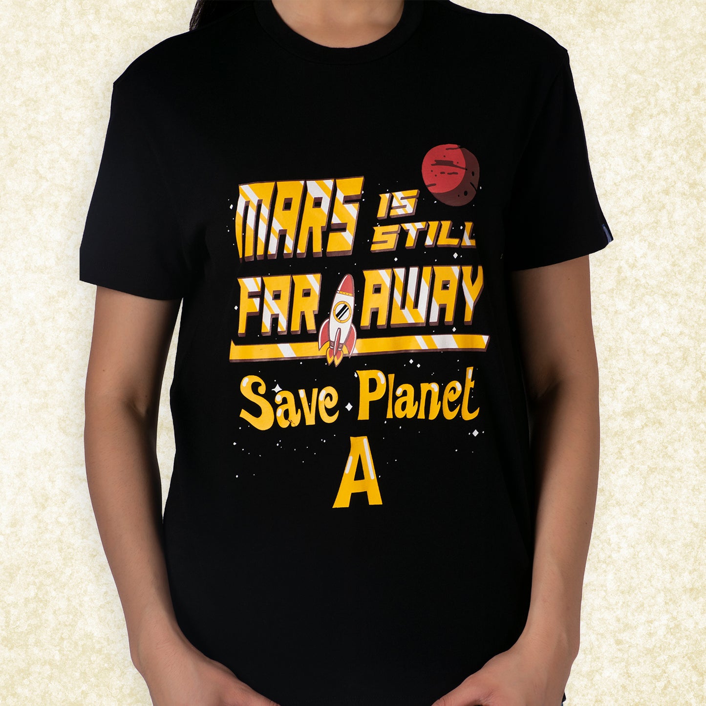 Women Drop-Shoulder Sleeves premium organic cotton black Mars Tee