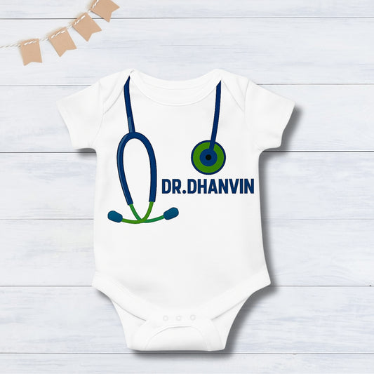 Mini Doctor Onesie With Customized Baby Name_ White Onesie