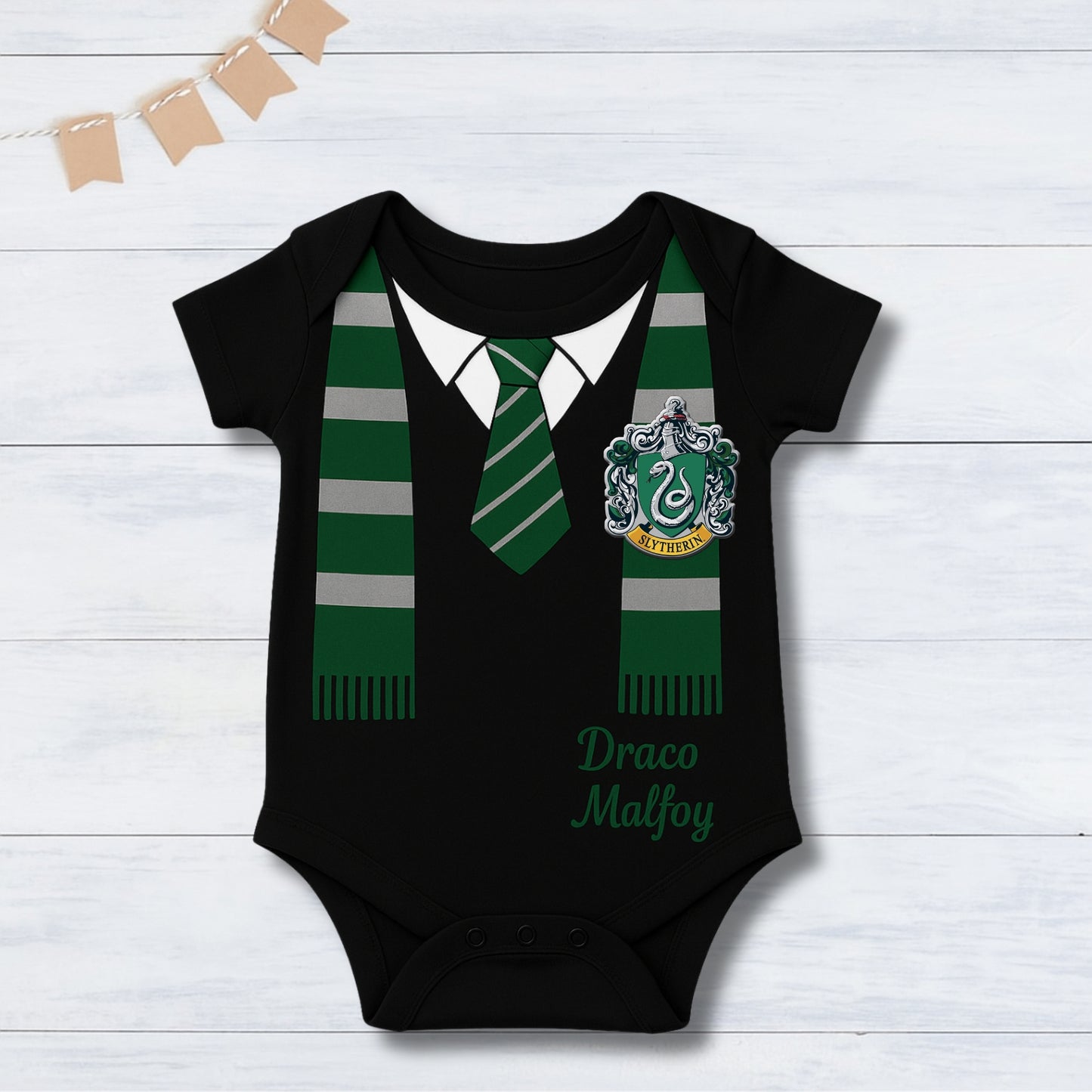 Cute Baby Little Slytherin Baby Photoshoot Outfit With Customized Baby Name for Newborns & Infants | Soft Cotton
